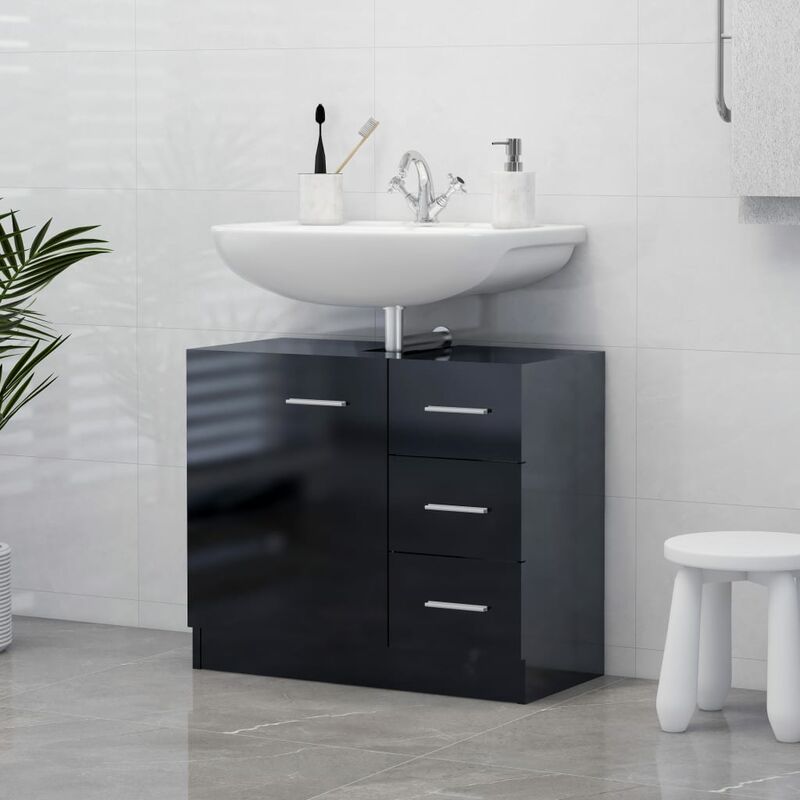 

Youthup - Armario para lavabo aglomerado negro brillante 63x30x54 cm - Negro