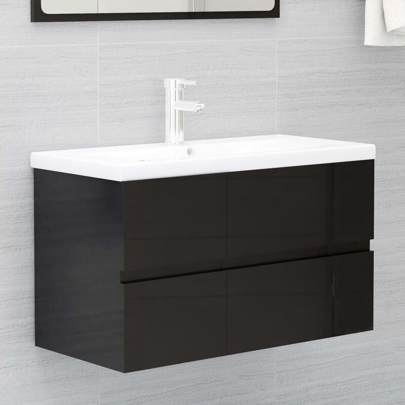 

Youthup - Armario para lavabo aglomerado negro brillante 80x38,5x45 cm - Negro