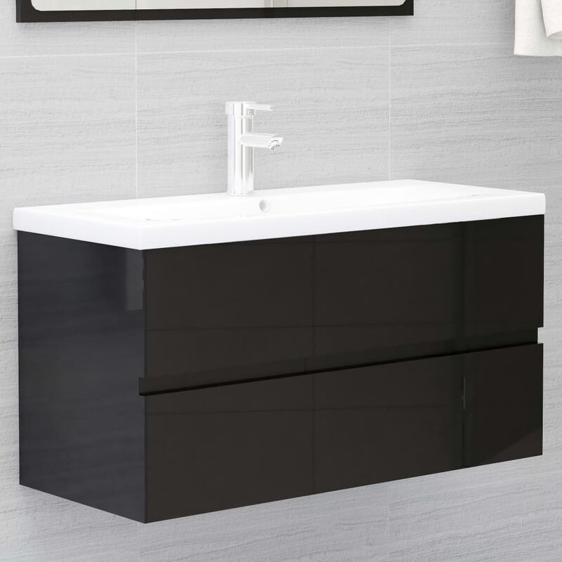 

Youthup - Armario para lavabo aglomerado negro brillante 90x38,5x45 cm - Negro