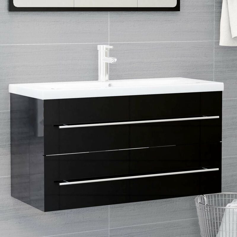 

Armario para lavabo aglomerado negro brillante 90x38,5x48 cm