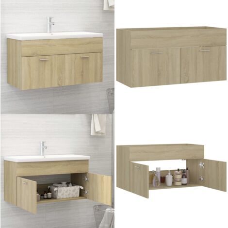 Armario para lavabo contrachapada color roble 90x38,5x46 cm - Armario de baño - Armario de madera
