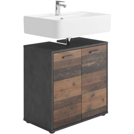 Armario para lavabo de baño con 2 puertas matera oscuro old style FMD