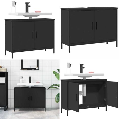 Armario para lavabo de baño madera ingeniería negro 80x30x60 cm - Armario para lavabo - Armario de baño negro