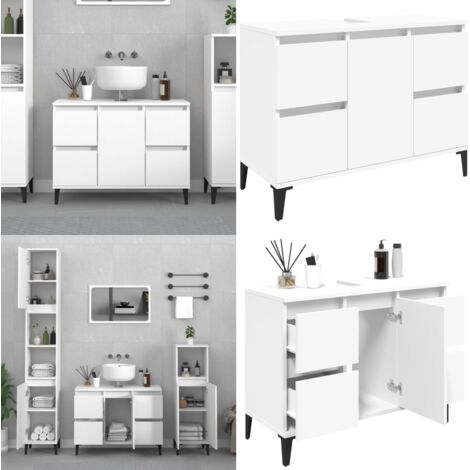 Armario para lavabo madera contrachapada blanco 80x33x60 cm - Armario de lavabo - Mueble de baño
