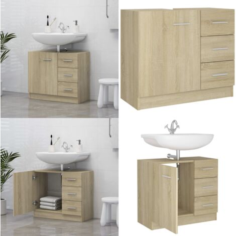 Armario para lavabo madera contrachapada color roble 63x30x54cm - Armario de baño - Almacenamiento de baño