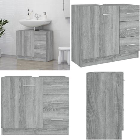 Armario para lavabo madera contrachapada gris Sonoma 63x30x54cm - Armario de baño - Armario de madera