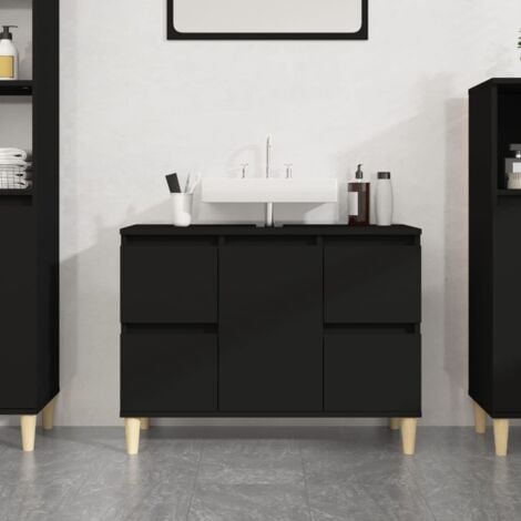 TORANA Armario para lavabo madera contrachapada negro 80x33x60 cm