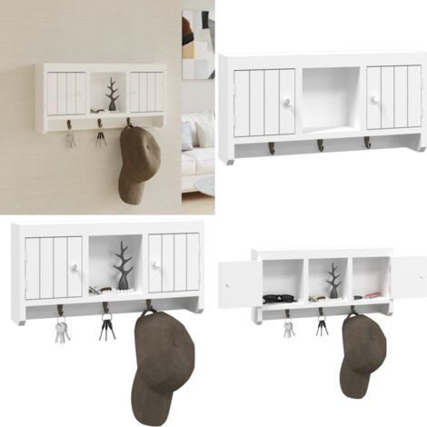 Armario para llaves blanco contrachapada y acero 40x8,5x20 cm - Armario de pared - Ganchos para llaves