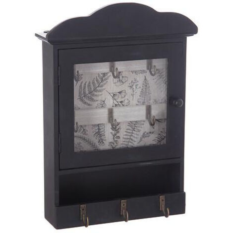 ARMARIO PARA LLAVES, negro ahumado, 9 GANCHOS, cristal, metal y MDF