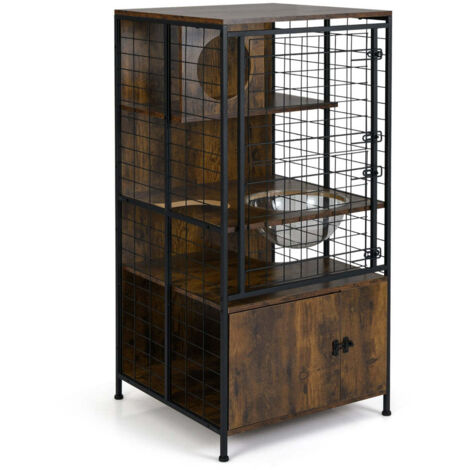 Armario para mascotas de varios niveles 60 x 60 x 125 cm con armario con cerradura diseño moderno en madera marrón 200015559