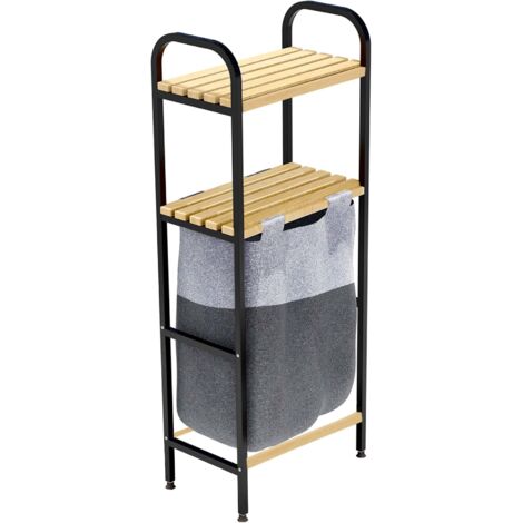 Armario para ropa blanca con 2 estantes 100 x 39 x 22 cm negro natural gris claro gris oscuro 030010148
