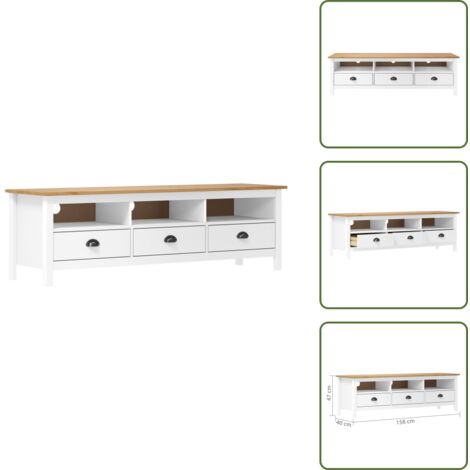 Armario para TV - vidaXL Mueble de TV Hill madera maciza de pino blanco 158x40x47 cm - Mueble de madera maciza