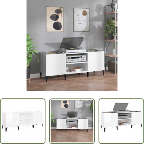 Armario para vinilos -  Mueble discos madera contrachapada blanco brillo 121x38x48 cm