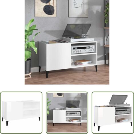 Armario para vinilos -  Mueble discos madera contrachapada blanco brillo 84,5x38x48 cm