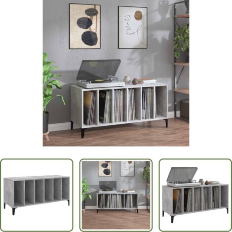 Armario para vinilos -  Mueble discos madera contrachapada gris hormigón 100x38x48 cm