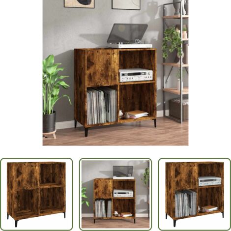 Armario para vinilos -  Mueble discos madera contrachapada roble ahumado 84,5x38x89 cm