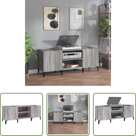 Armario para vinilos -  Mueble para discos madera contrachapada gris sonoma 121x38x48cm