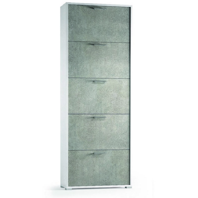 

Armario para zapatos Laccio - ahorrador de espacio - con 5 puertas, estantes - para pasillo, dormitorio, bano - Blanco, Gris en Tablero de particulas