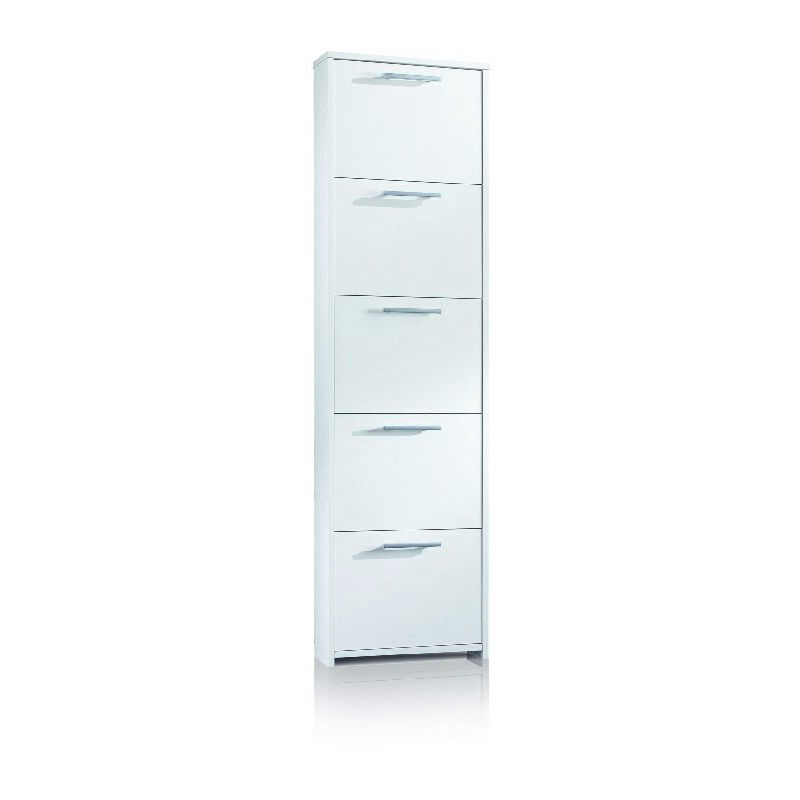 

Armario para zapatos Laccio - Armario para zapatos, ahorro de espacio - con 5 estantes, espejo - para pasillo, dormitorio, bano - Blanco en Tablero