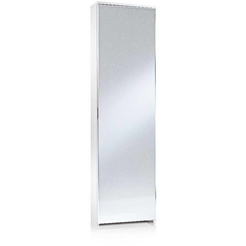 

Armario para zapatos Laccio - Armario para zapatos, ahorro de espacio - con 5 estantes, espejo - para pasillo, dormitorio, bano - Blanco en Tablero