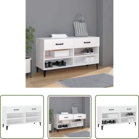 Armario para zapatos -  Mueble zapatero madera contrachapada blanco 102x35x55 cm