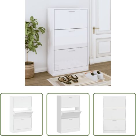 Armario para zapatos -  Mueble zapatero madera contrachapada blanco brillo 63x24x103 cm