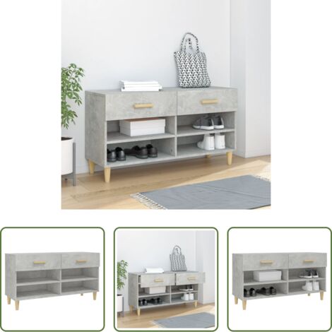 Armario para zapatos -  Mueble zapatero madera contrachapada gris hormigón 102x35x55 cm