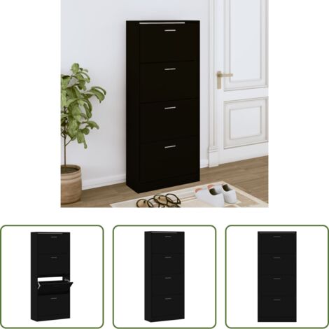 Armario para zapatos -  Mueble zapatero madera contrachapada negro 63x24x147 cm