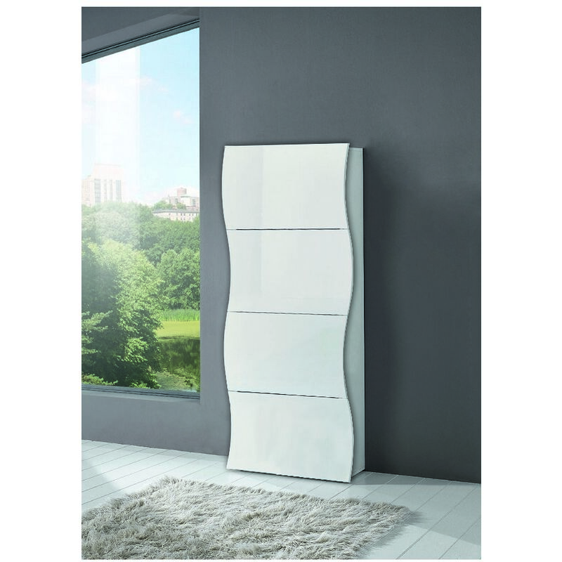 

Armario para zapatos Onda - Ahorro de espacio, zapatero - con estantes, puertas - para pasillo, dormitorio, bano - Blanco en Madeira, 71 x 26,6 x
