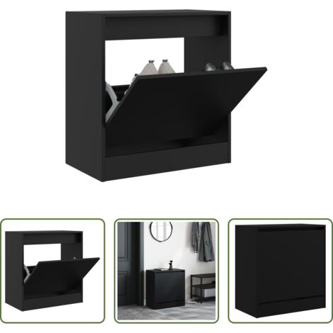 Armario para zapatos -  Zapatero de madera de ingeniería negro 60x34x63,5 cm