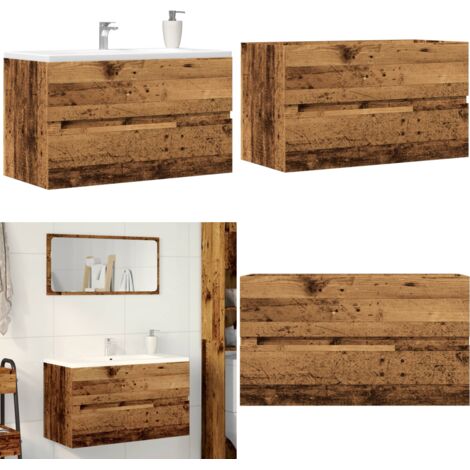 Armario pared baño madera ingeniería envejecida 80x38,5x45cm - Armario pared baño - Armario de baño