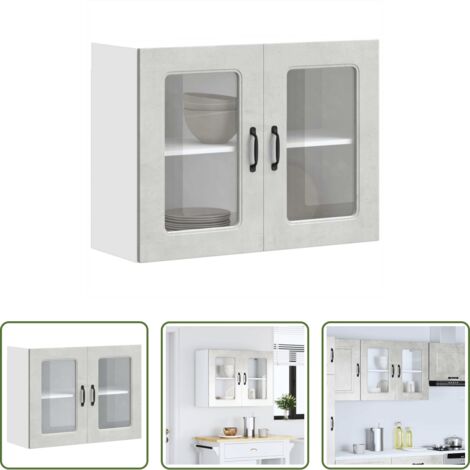 Armario pared cocina -  Armario pared cocina puerta de cristal Kalmar gris hormigón