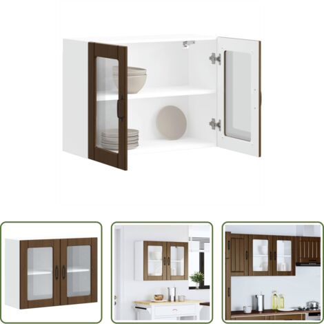 Armario pared cocina -  Armario pared cocina puerta de cristal Lucca roble marrón