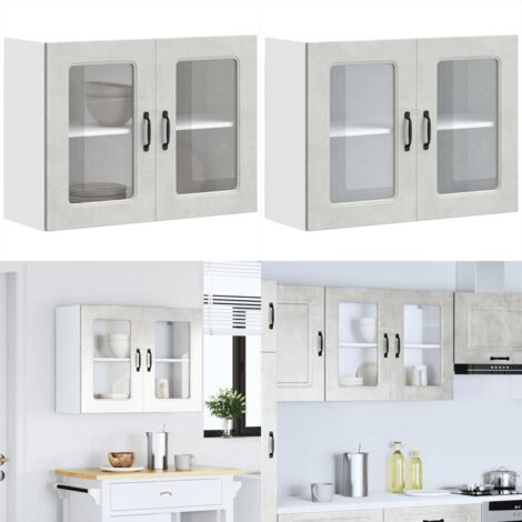 Armario pared cocina puerta de cristal Kalmar gris hormigón - Armario pared cocina - Armario de cristal
