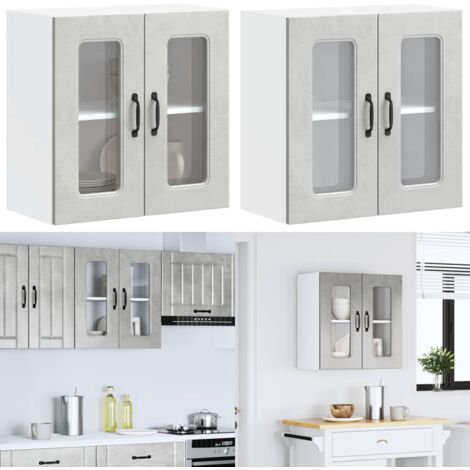 Armario pared cocina puerta de cristal Kalmar gris hormigón - Armario pared cocina - Armario de cristal
