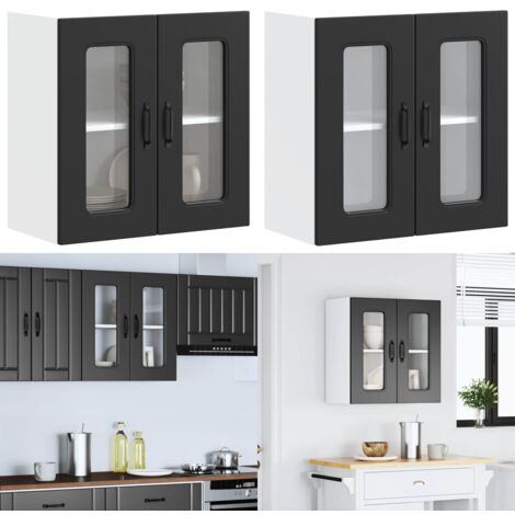 Armario pared cocina puerta de cristal Kalmar negra - Armario pared cocina - Armario cocina negra