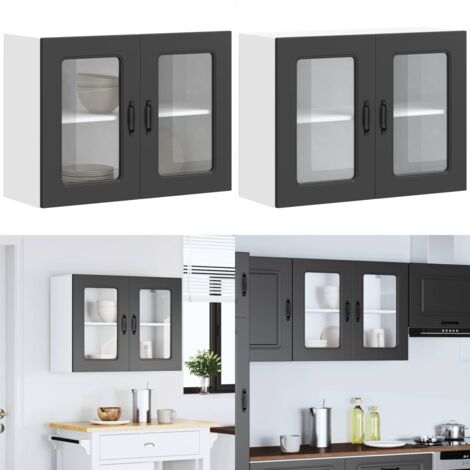 Armario pared cocina puerta de cristal Kalmar negra - Armario pared cocina - Armario de cristal