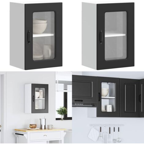 Armario pared cocina puerta de cristal Kalmar negra - Armario pared cocina - Armario de cristal