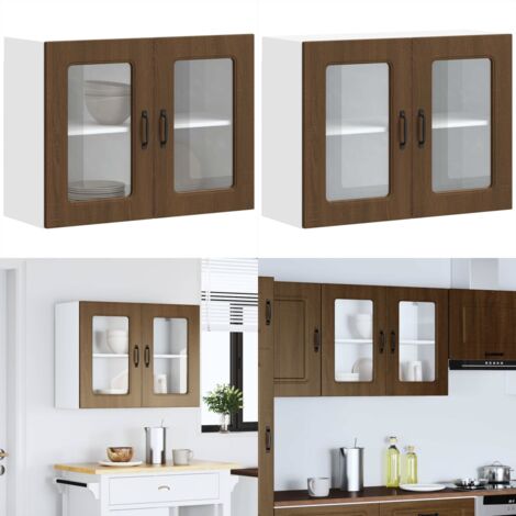 Armario pared cocina puerta de cristal Kalmar roble marrón - Armario pared cocina - Armario de cristal