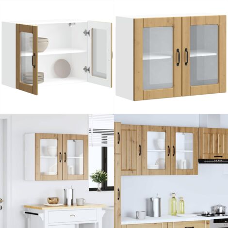 Armario pared cocina puerta de cristal Lucca roble artesanal - Armario pared cocina - Armario de cristal