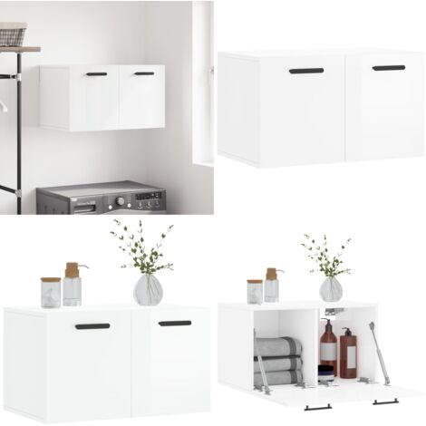 Armario pared madera contrachapada blanco brillo 60x36,5x35 cm - Armario de madera - Armario blanco