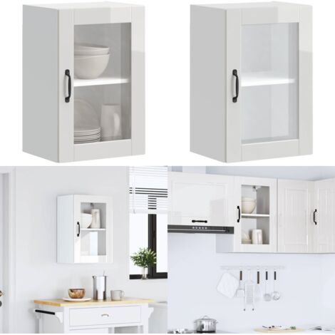 Armario pared para cocina puerta cristal Porto blanco brillante - Armario de pared - Cocina organizada