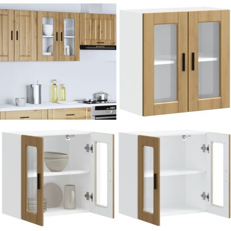 Armario pared para cocina puerta cristal Porto roble artesanal - Armario de pared - Cocina organizada
