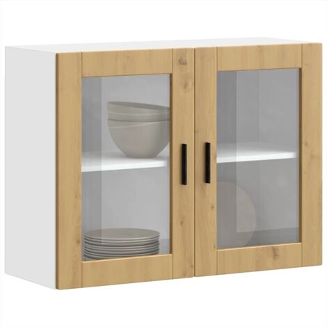 Armario pared para cocina puerta cristal Porto roble artesanal vidaXL