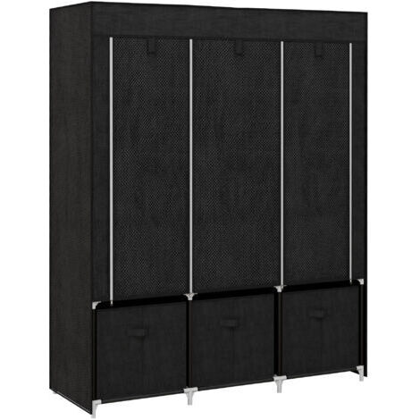 Armario plegable para guardar ropa de tela con 5 estantes, 2 barras para colgar ropa y 3 cajones para tela, 125 cm de largo x 43 cm de ancho x 162,5 cm de alto.