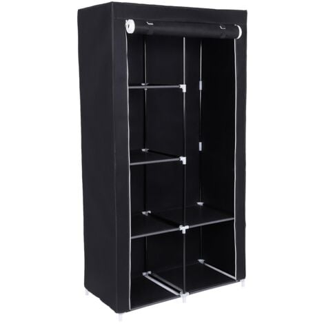 Armario plegable para ropa Ropero de metal y tela Resistente al polvo 88 x 45 x 170cm negro