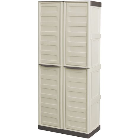 Armario porta escobas de plástico en polipropileno, color marfil y taupe, L 700 x P 390 x H 1.650 mm - Taupe