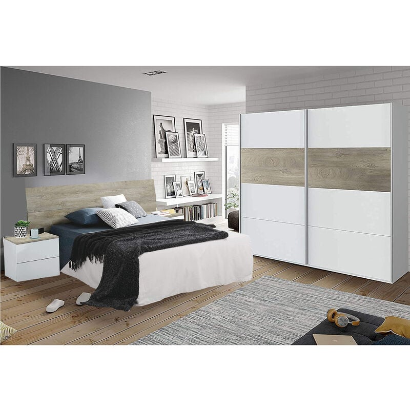 

Armario puertas correderas, Cama 4 cajones con cabezal y mesitas noche incluidas