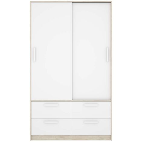 Armario puertas correderas Celia acabado blanco/natural, 204 cm(alto)120 cm(ancho)65 cm(largo