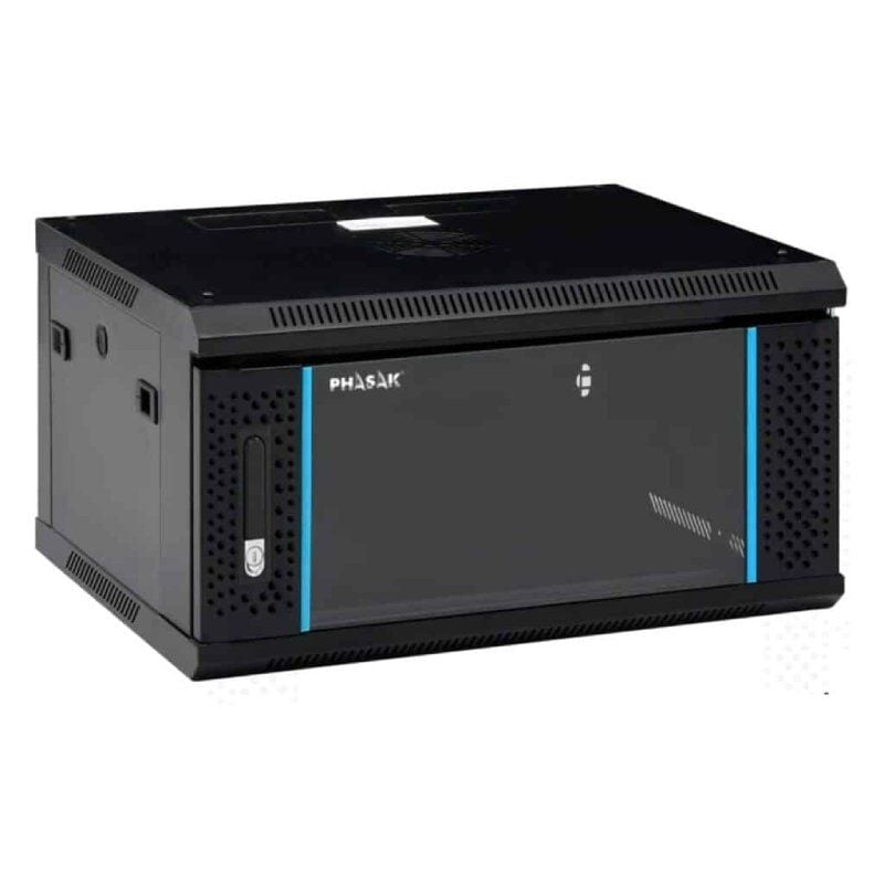 Rack mural 19' Phasak Pro 6U 600x450 Monté, idéal pour les serveurs et les télécommunications, design compact, robuste, montage facile et ventilation